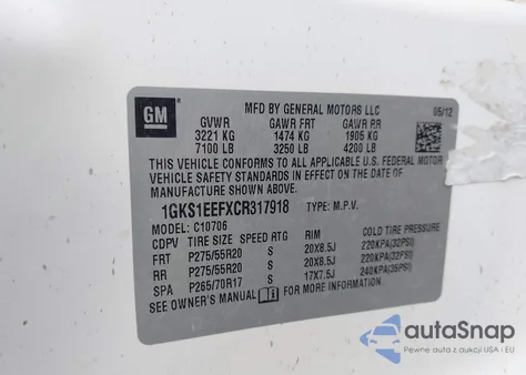 2012 GMC Yukon Denali z USA, uszkodzony, nr VIN 1GKS1EEFXCR317918